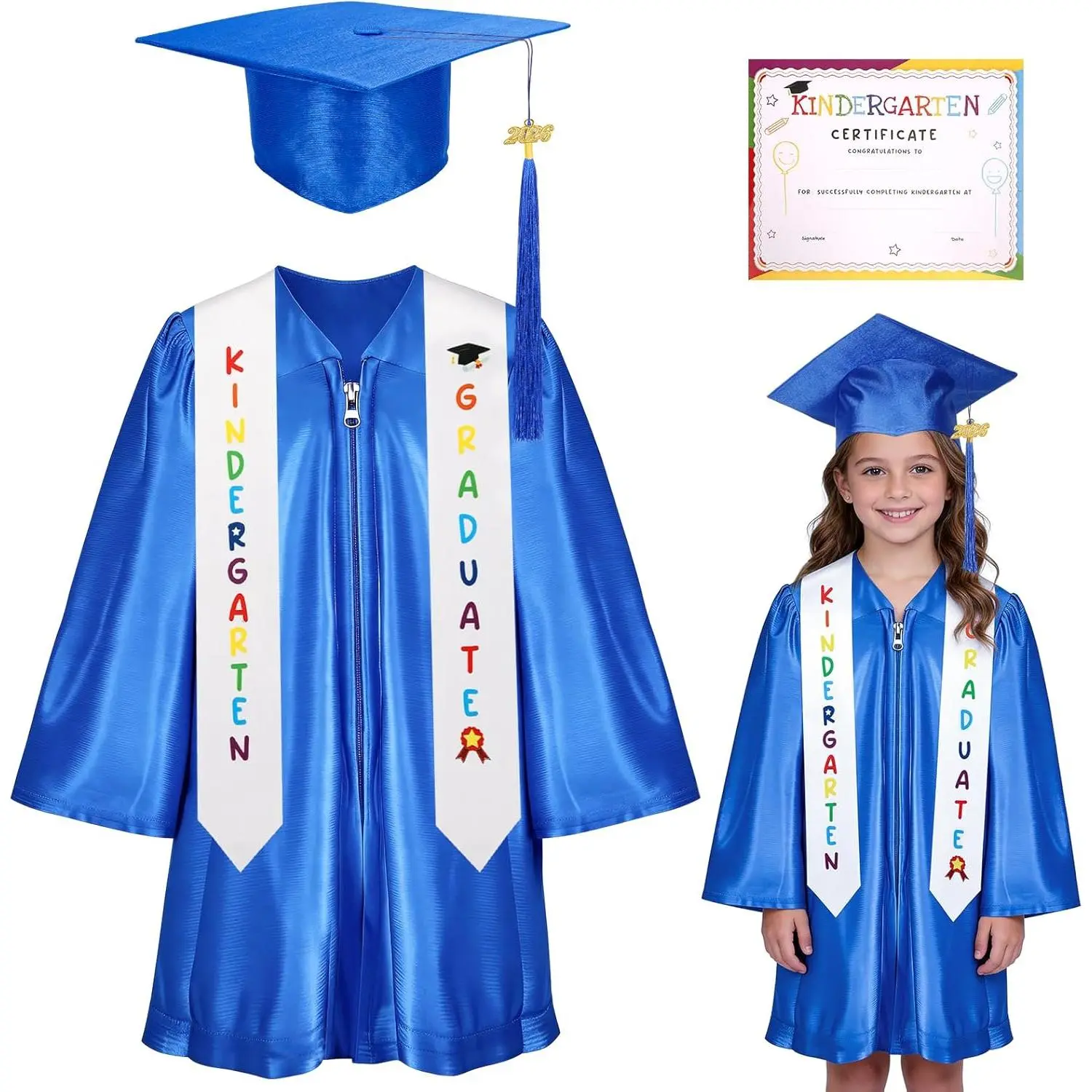 Kindergarten Graduation Cap and Gown Set,Kids Graduation Outfit with 2026 Tassel and Sash for Boys and Girls