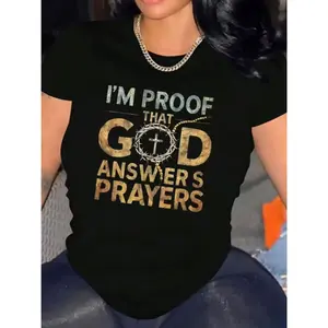 I am proof that god answers prayers T-Shirt For Women Casual Short Sleeve Tee 1 Pcs 100% Heavy Cotton - Comfortable Crew Neck, Soft Adorable Tees Tops