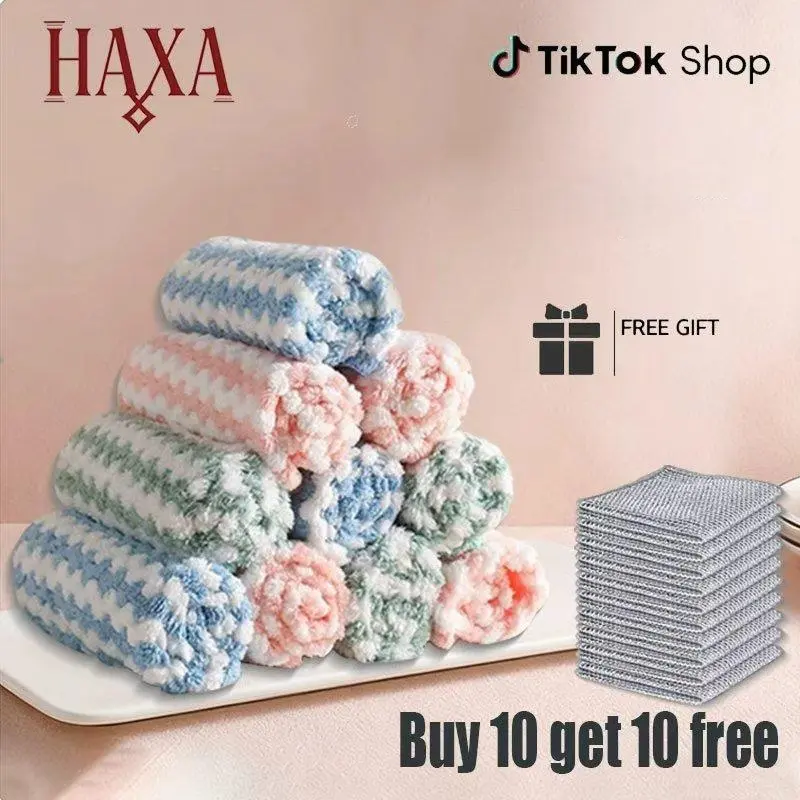 10 Pack Kitchen Cleaning Cloths & 10 Pack Double Layer Steel Wire Scrub Cloths, Super Absorbent Non-Stick Oil Dish Towels for Kitchen, Washing Dishes, Counter & Table Cleaning