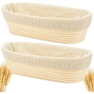 2PACK 12 inch Oval Bread Proofing Basket Banneton Bread Dough Proofing Rising Rattan Basket & Liner for Baking Bread Making