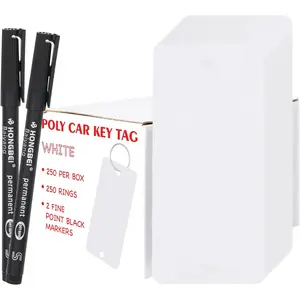 Blank Poly Key Tags 250 count, Thicken  Key Tags with 250 Rings and 2 Black Markers, Dealership Labeling Tags, Plastic Automotive Blank Labeling Tags (White)