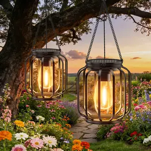 SummerVibes Solar Hanging Lanterns Outdoor Waterproof: 4/2 Pack Metal Solar-Powered Lights with Hook, Bright Warm Lantern Decor for Outside, Classic Outdoor Lighting for Yard Garden Patio Porch Balcony Decorations