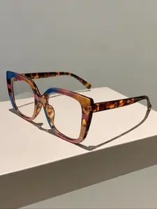 Spring and summer new minimalist casual tortoiseshell colored women's daily wearing glasses, 2025 fashionable large box glasses trend, cool men's and women's accessories back to school season, girls' accessories