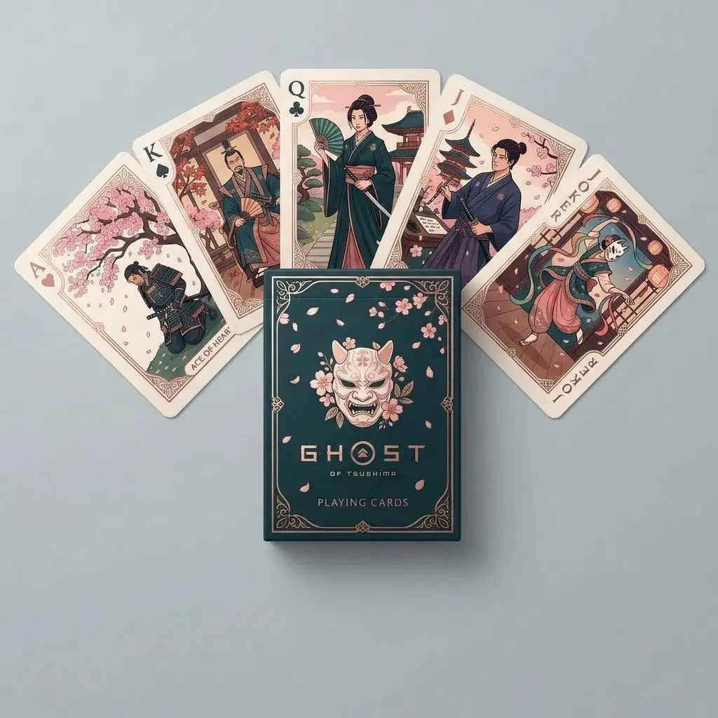 Japanese Sakura Warrior Playing Cards, Poker Size Illustrated Premium Deck, Gift for Adults and Magic