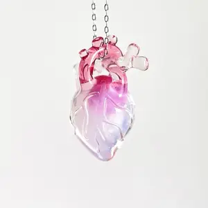 Handmade blowing Glass pinky Heart DIY pendant, Floating handcraft
