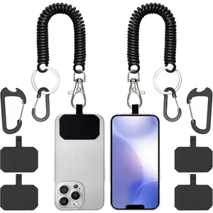Cellphone Anti-Theft Tether Lanyard with Carabiner - Anti-Drop Mobile Tech Accessory for Outdoor Use (Skiing, Hiking) - Fits Most Smartphones (Black+Black)