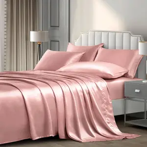 Satin Sheets  (6 ieces, Chamagne) Luxury Silky Satin Bed Sheets  Bedding Set, Extra Soft Satin Sheet Set, 1 Satin Fitted Sheet + 1 Flat Sheet + 4 illow Cases