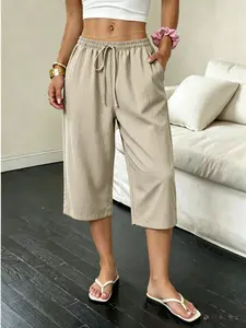 Women’s summer loose casual 7/8 pants, comfortable, lightweight, breathable, simple solid color, suitable for travel, vacations, and everyday fashion wear, 47% Lyocell, 38% cotton, 9% nylon, 6% linen