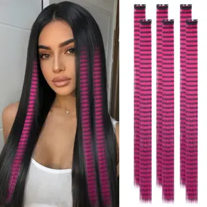 Hair Extensions Clip in Feather Hair  , 20 Inch 6 Pcs Long Straight Coloful Raccoontail  , for Kids Girls Women Highlight Party, Synthetic Heat Friendly
