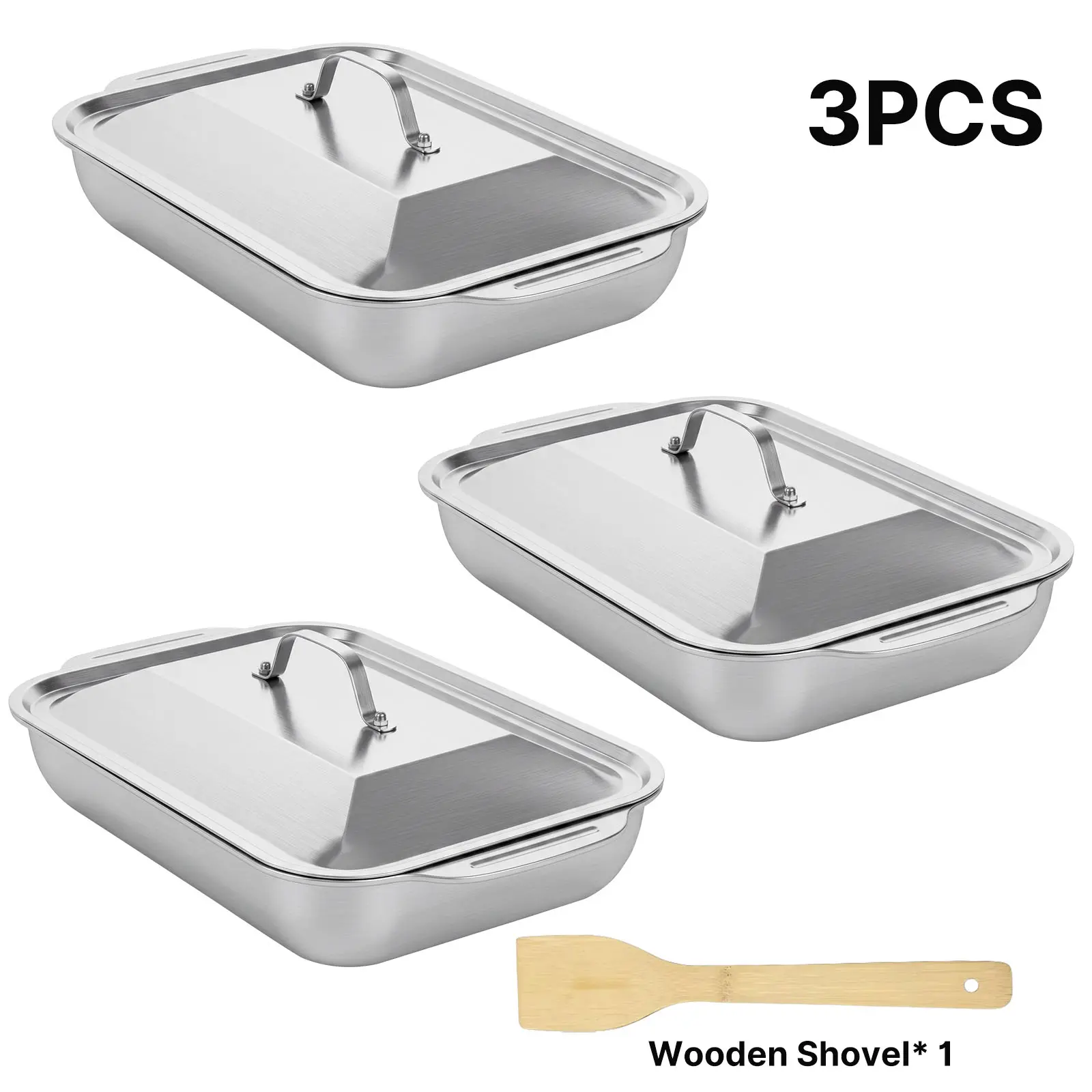 LOVEWE Stainless Steel Heavy-Duty Non-Stick Rectangular Baking Pans - Food Grade, Non-Toxic, Heat Resistant, Deodorant Bakeware for Steaming, Roasting, Kitchen Restaurant Supplies