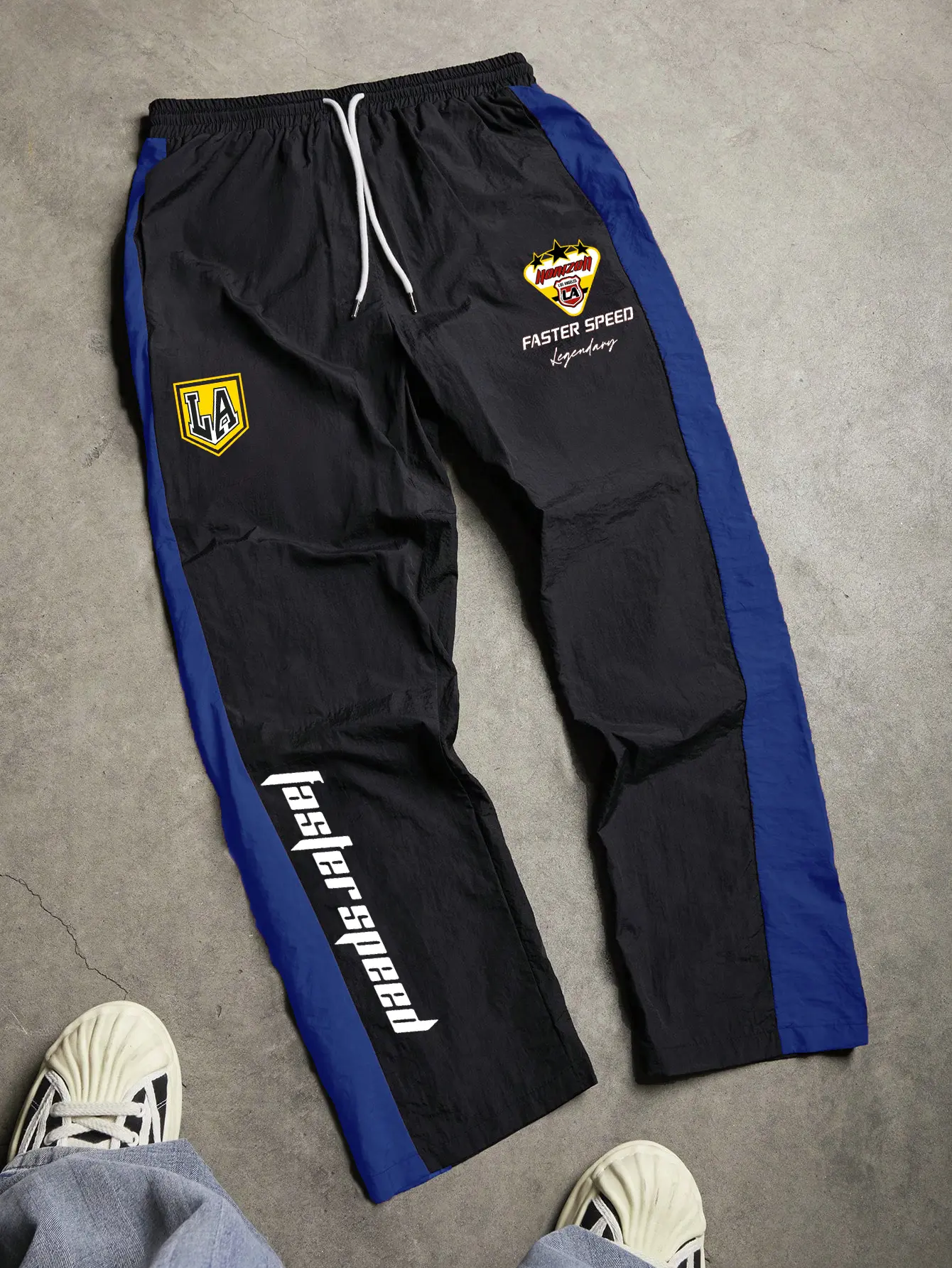 Men’s casual athletic straight-leg pants with letter print, comfortable breathable fabric for summer, cargo patchwork design, versatile outdoor wear Menswear Trouser