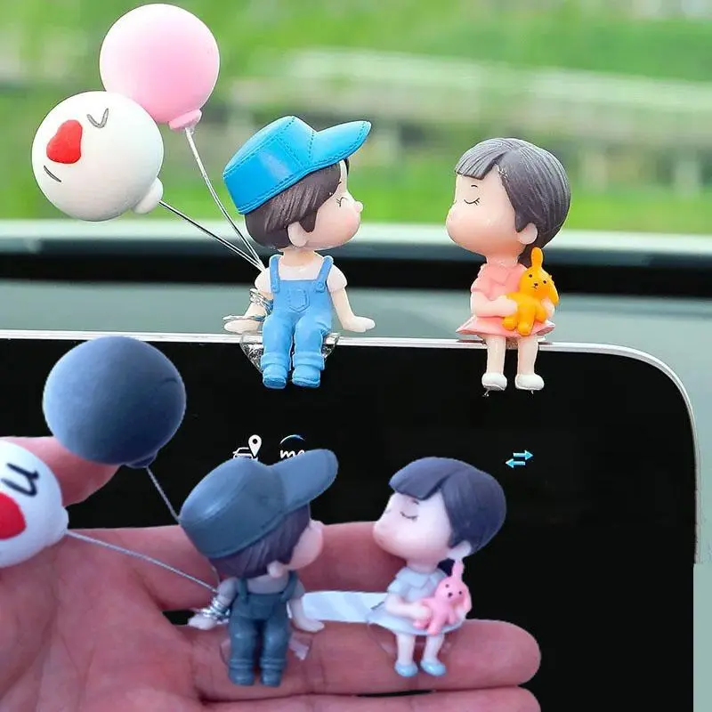 Car Ornaments Cute Cartoon Couples Action Figure Figurines Balloon Ornaments Auto Interior Accessories For Dashboard Girls Gifts