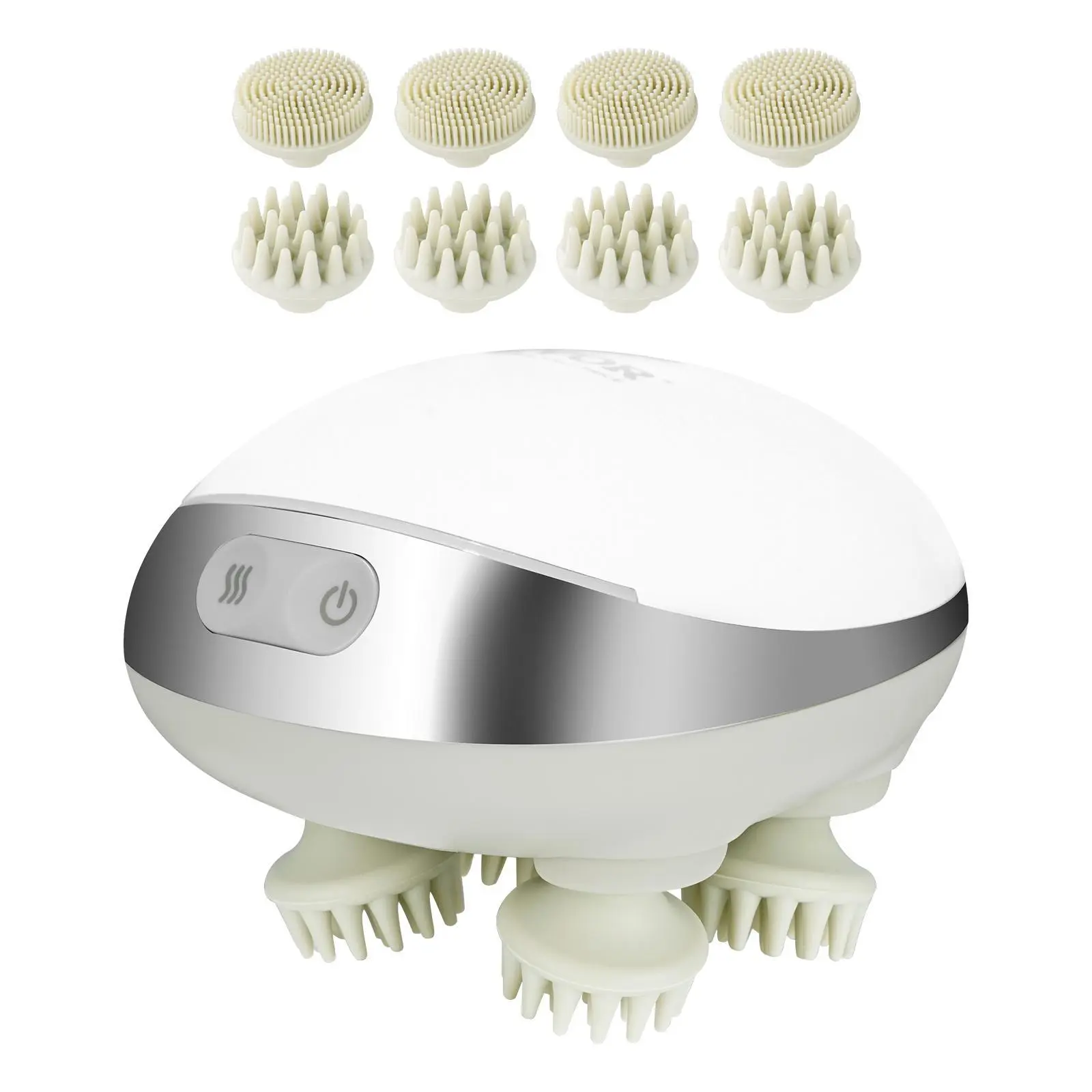 【Summerfinds】VEVOR Cordless Silicone Electric Scalp Massager with Heat, Compact Wireless Rechargeable Massage Device, IPX7 Waterproof Portable Kneading Scratcher with 8 Removable Heads for Hair Growth, Stress Relax, Facial, Relaxation Aid