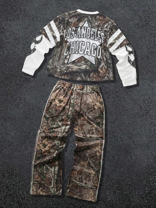 Two-Piece Set Men's Camo Print Sweatshirt & Pants, Regular Fit Casual Fashion Long Sleeve Pullover & Trousers for Daily Wear, Men's Two-piece for All Seasons, Fall outfit