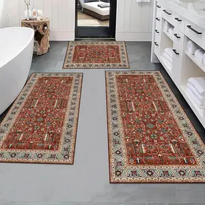 Boho Style Pattern Bathroom Mat Set,  3 Counts/set Non-slip Soft Bathroom Mat, Stain Resistant Easy To Clean Carpet for Bathroom, Kitchen, Living Room