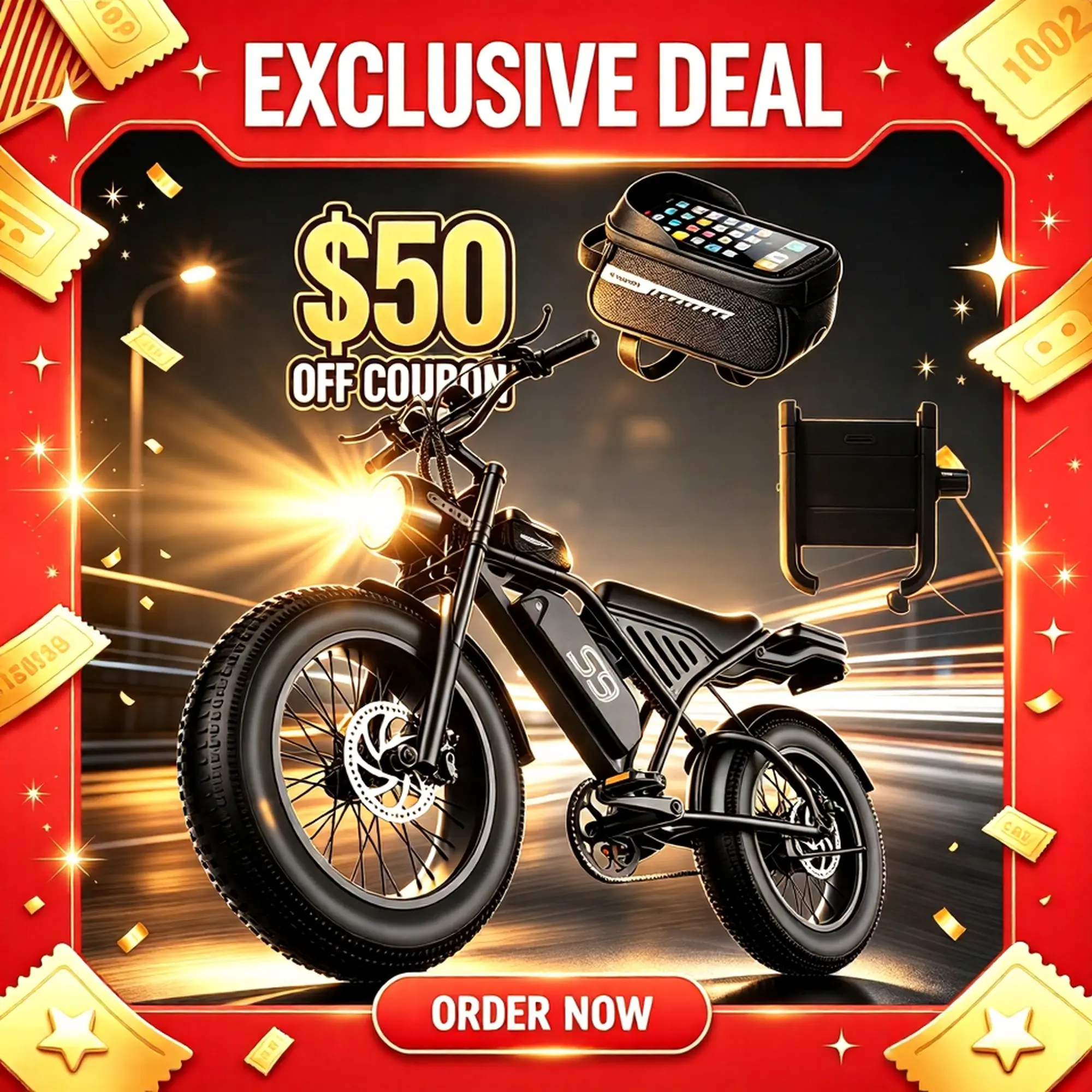 Fweork S9 Pro Adult Off-Road Electric Bike for E-Biking, 1500W Peak Motor, 28MPH Max Speed, 65Miles Range, 23" Fat Tires, 960WH Removable Battery, NFC Unlock, Cruise Control, 1500W Motor