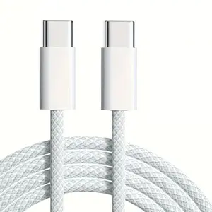 1m 60W USB-C Data Cable, Type-C To Type-C Fast Charging Data Cable, Compatible With iPhone 15, 60W Braided Fast Charging Data Cable