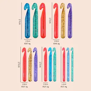 New Colorful Plastic Transparent Sequin Crystal Crochet Hook 12 15 18 20 25mm Yarn Knitting Tool