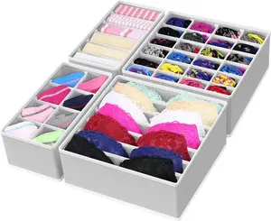 Gray 4-Pack Foldable Non-Woven Drawer Organizer Bin Set - Lightweight Home Closet Dividers for Underwear, Socks, Bras - Laundry Storage Solution