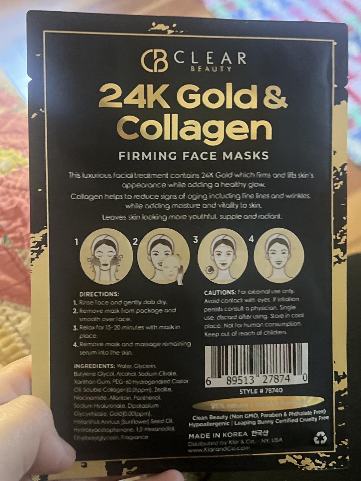 Clear Beauty 24K Gold & Collagen Firming Face Mask - Luxury Body Care with 24K Gold and Natural Collagen for Enhanced Skin Texture