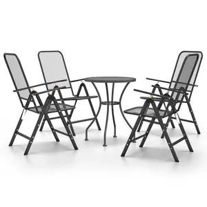 vidaXL Patio Dining Set 5 Piece Garden Dining Set with Patio Table and Chairs Outdoor Dining Set Folding Chair Expanded Metal Mesh Anthracite 3084714