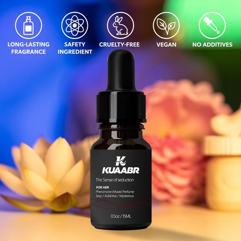KUAABR Pheromone Perfume for Women - Long lasting fragrance with jasmine and rose flower oils. Integrated with human-friendly pheromones, it subtly enhances attractiveness and self-confidence, suitable for dating, socializing and other occasions, 15 ml.