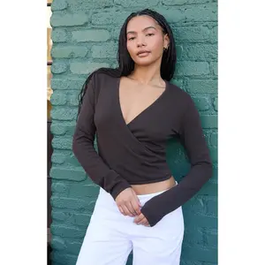 John Galt Women's Brown Wrap Sweater Top