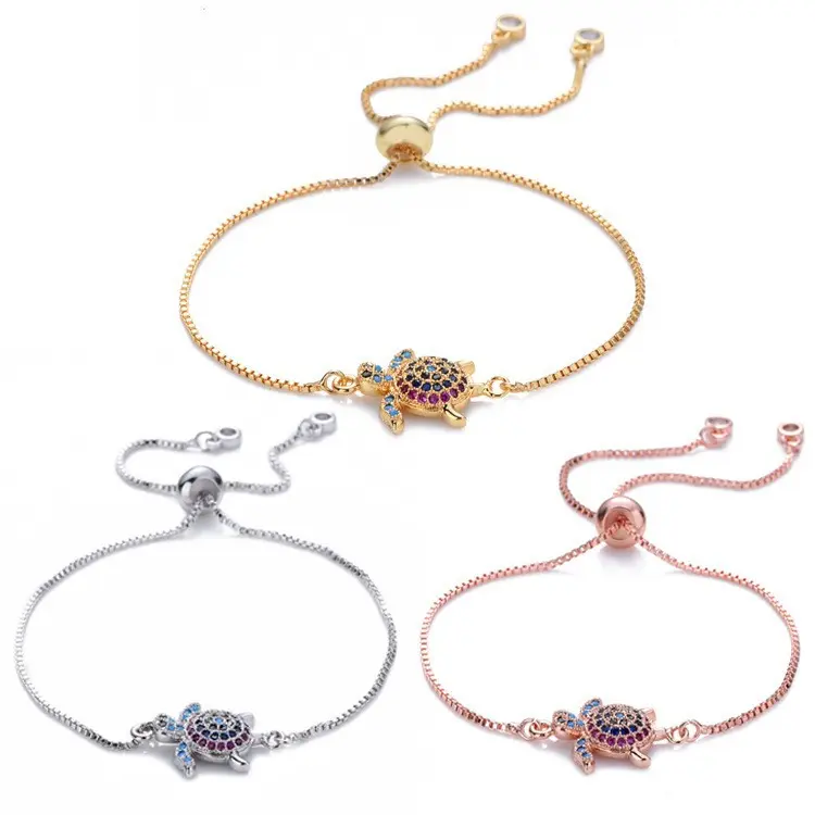 Sea Turtle CZ Adjustable Bracelet | 18K Gold Plated Tarnish Free - Perfect for Beach Vacation & Gifts for Her, Coastal Style, Hypoallergenic