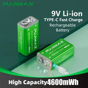 Pujimax2 4-Pack 9v Lithium-Ion Rechargeable Batteries, Type-C Fast Charging, High Capacity, Smart Safety Technology, Suitable for Various Devices