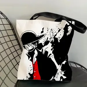 One PieceHot Anime Storage Bags Canvas Double-Sided Print Tote Bag Large Capacity Shoulder Students Festive Fashion Eco Outdoor Picnic Travel High Quality Shopping Handbag Machine Washable Foldable Reusable