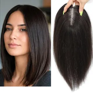 Hair Toppers for Women Real Human Hair Lightweight Clip in Hair Piece Fluffy Straight, Black