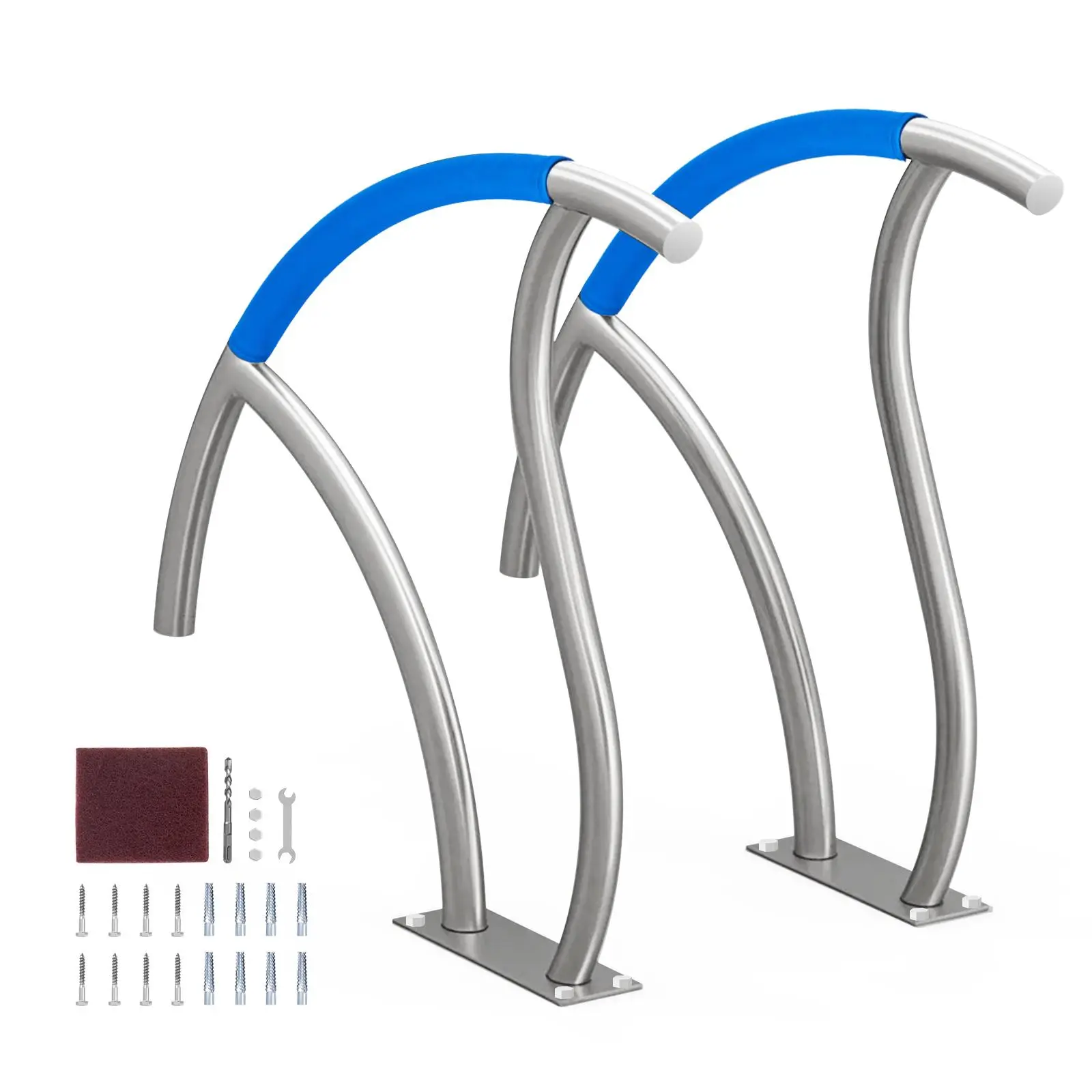 【SummerFinds】VEVOR Pool Handrail,  2 PCS 30x30 in Pool Railing, Stainless Steel with Base Plate for Indoor/Outdoor Pools,Swimming Pool Safety Railing for Decks,Rust-Proof Grab Bar w/ Grip Cover&Accessories for Spas
