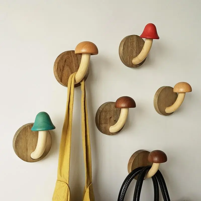 Wooden Mushroom Shaped Wall Hook, Creative Wall Mount Hooks, Wall Mounted Hook, Multifunctional Wall Hanger Hook, Stylish Organizer for Home Living Room Bedroom, Wall Mountable Home Organizer, Home Storage Hook