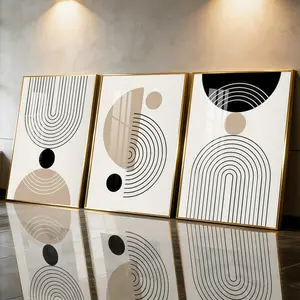 3 Count Aluminum Alloy Frame Canvas， Geometric Abstract Shapes Fashion Poster， Modern Living Room Decoration， Light Luxury Family Art， Suitable For Bedroom， Corridor And Office Wall Decor， Gift