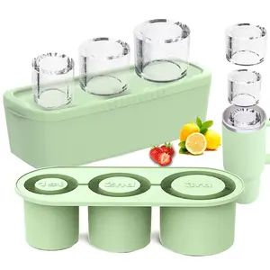 Ice Cube Tray for Tumbler Cup 40Oz, Stanley cup ice mold, Tumbler ice mold, Ice cylinder, Cylinder ice mold, 3 Pcs Silicone Cylinder Ice Mold with Lid and Bin for Freezer, Easy Fill and Release Ice Maker for Whiskey, Cocktail BPA-Free