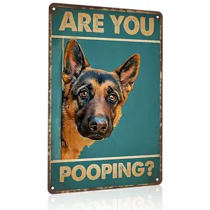 Are You Pooping? German Shepherd 12x8 Inch Aluminum Metal Sign - Funny Dog Lover Wall Decor for Bathroom, Restroom, Powder Room - Retro Tin Sign Gift for GSD Owners & Pet Enthusiasts