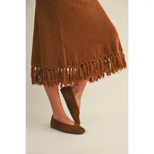 Artisanal Fringe Hem Knit Skirt
