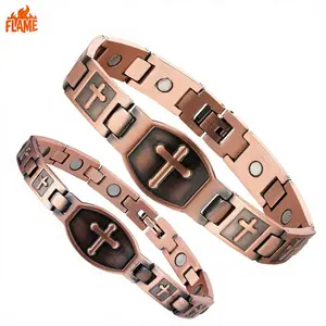 [FLAME] Copper Bracelet for Women & Men Ultra Strength Magnetic 3500 Gauss Pure Copper Hypoallergenic Adjustable Stack Bangle Gift