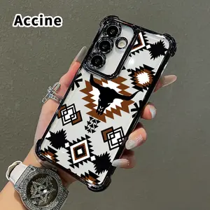 Compatible with Samsung Galaxy S23 Ultra S24 Plus S25 S22+ FE Edge Phone Case Retro Western Cowboy Pattern Transparent Full Coverage Four Corners Anti-drop Casing