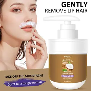 ROZINO Coconut Hair Removal Cream for Face & Body | Gentle & Painless Mustache Remover | Safe for Sensitive Skin | Easy Pump Dispenser