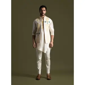 Cream open nehru jacket and kurta set