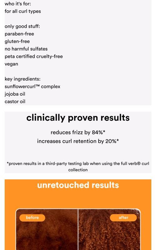 Verb Curl Defining Mask for Bouncy Curls - Rich Moisture, Curl Definition, Reduces Frizz 84%, Increases Retention 20% - Paraben-Free, Gluten-Free, Vegan