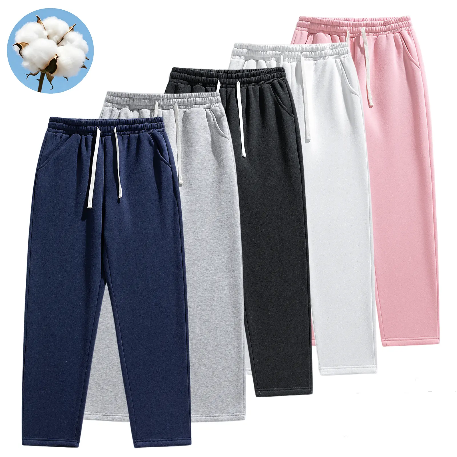 Men’s cotton straight-leg sweatpants with a thick fleece lining for warmth; soft and retains heat well; suitable for spring, autumn, and winter. Loose straight-cut design that doesn’t constrict the legs, offering unrestricted movement for everyday activit