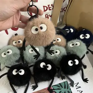 1PC Kawaii Plush Soot Sprite Keychain, Fluffy Fur Ball Bag Charm, Key Charms, Anime Elf Pendant for Backpacks & Gifts