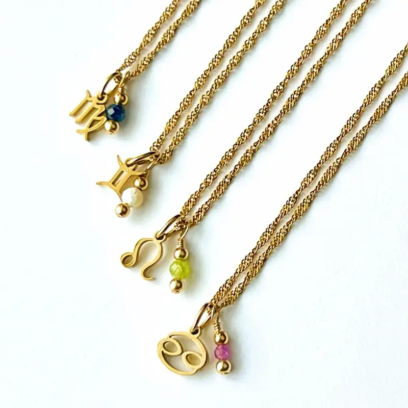 Zodiac Birthstone Necklace | Dainty Crystal Birthstone Necklace | Gold Stainless Steel | Gemstone Jewelry | Hypoallergenic Jewelry | Natural Crystals