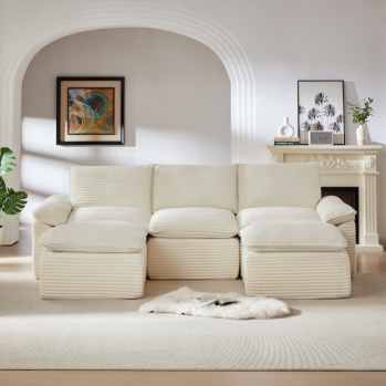 【Ships in 3 Packages】 U-shaped corner sofa with footstool, frameless corner sofa, X-shaped sofa, extra-large modular sofa, deep-seat sofa suitable for large living rooms, convenient and comfortable.