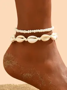 Boho Style Shell Decor Beaded Anklet, Fashionable Adjustable Anklet for Women & Girls, Trendy All-match & Exquisite Jewelry for Birthday Gift