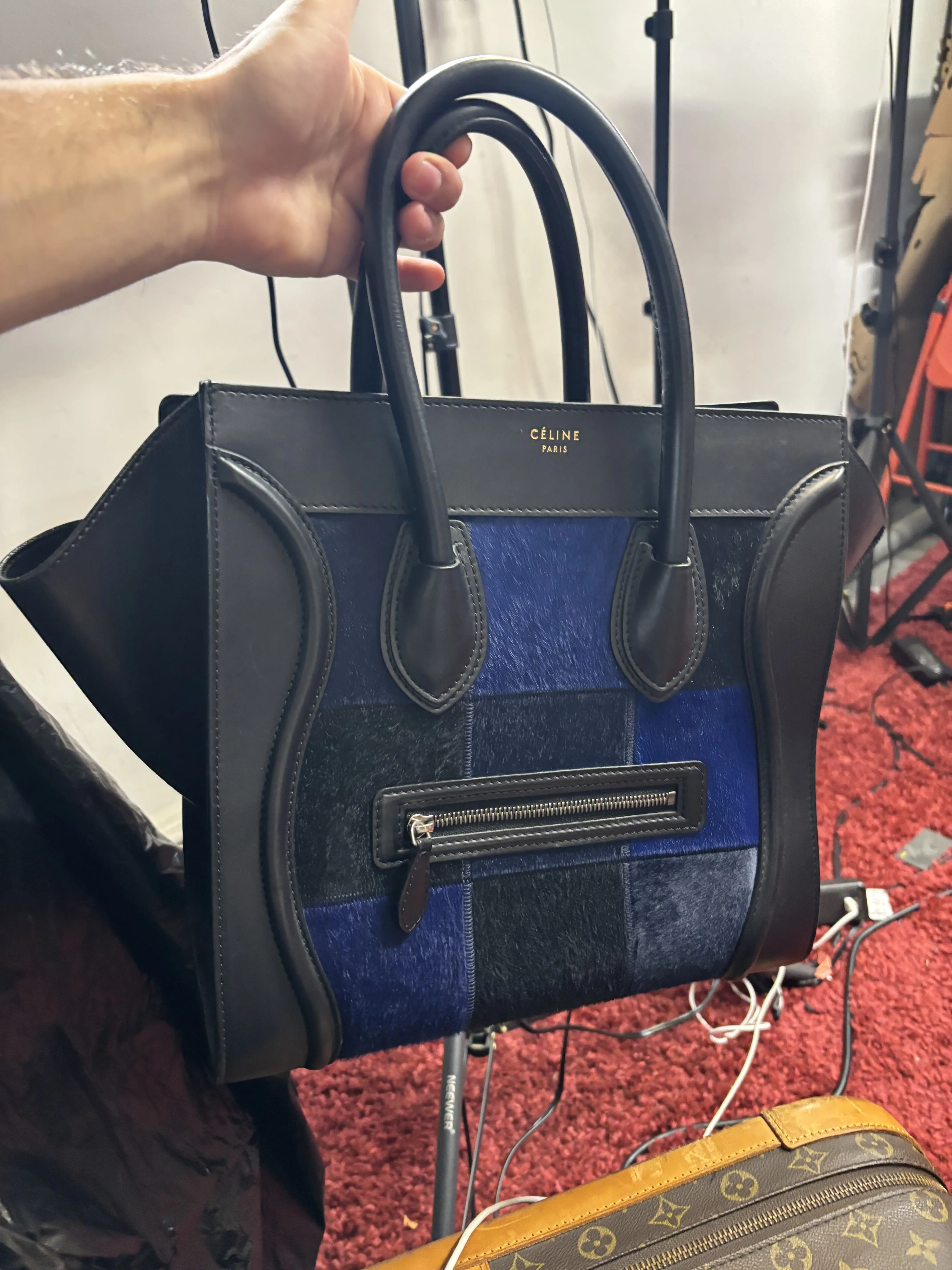 Celine Blue Pony-hair Patchwork Luggage Bag (MFV)