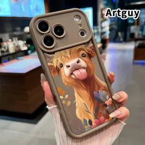 Fluffy Cow Charm Phone Case for iPhone 17 Pro Max 16 Plus 15 14 13 12 11 Air E Shockproof Full Camera Protection Durable slim Silicone Cover