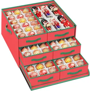 4"-108 Count Ornaments Storage Box, 16"Nutcracker & Figurine Box, Adjustable Holiday Ornament Organizer with 6 Separate Trays